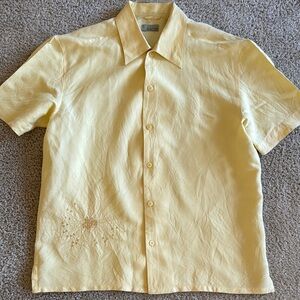 MENS Yellow Embroidered Linen Shirt sz M